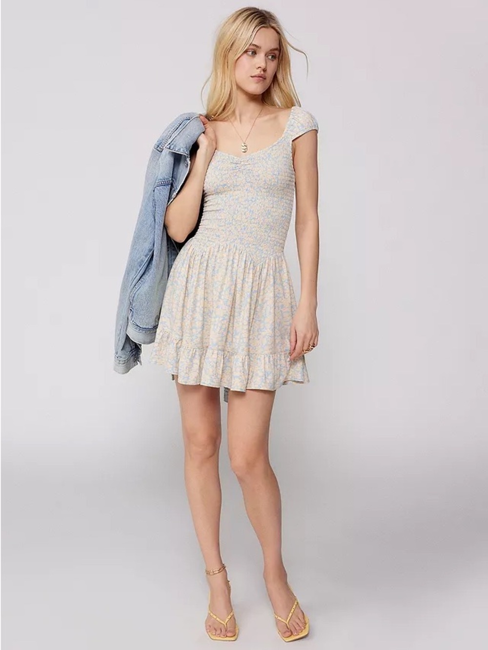 Urban Outfitters Pastel Floral Smocked Mini Dress